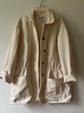 Vintage Lands' End Chore Coat Medium Ivory Oversized Barn Coat Denim Ecru